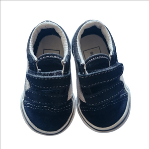 Toddler Vans Old Skool V Black White Hook & Loop Shoes - Size US 2.5